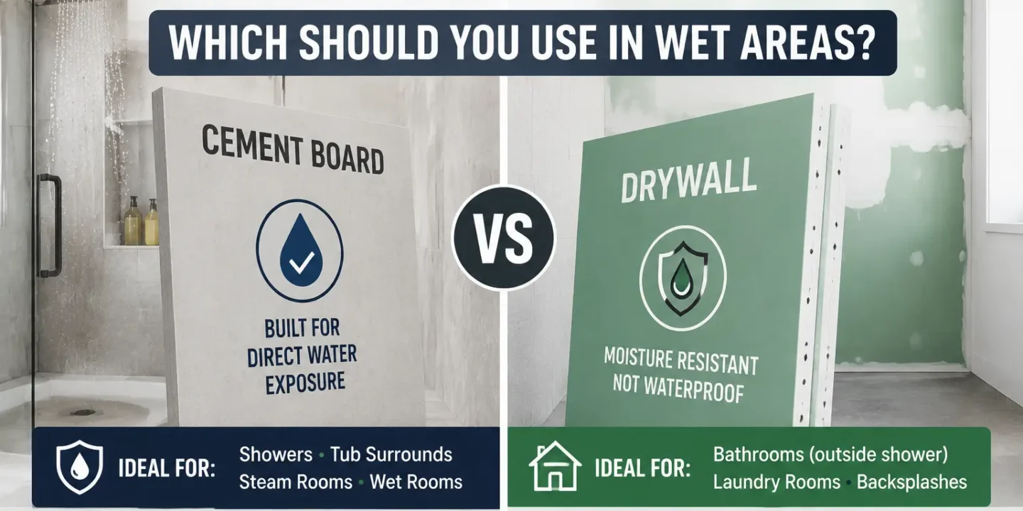 Cement Board vs Drywall: Which to Use in Wet Areas?
