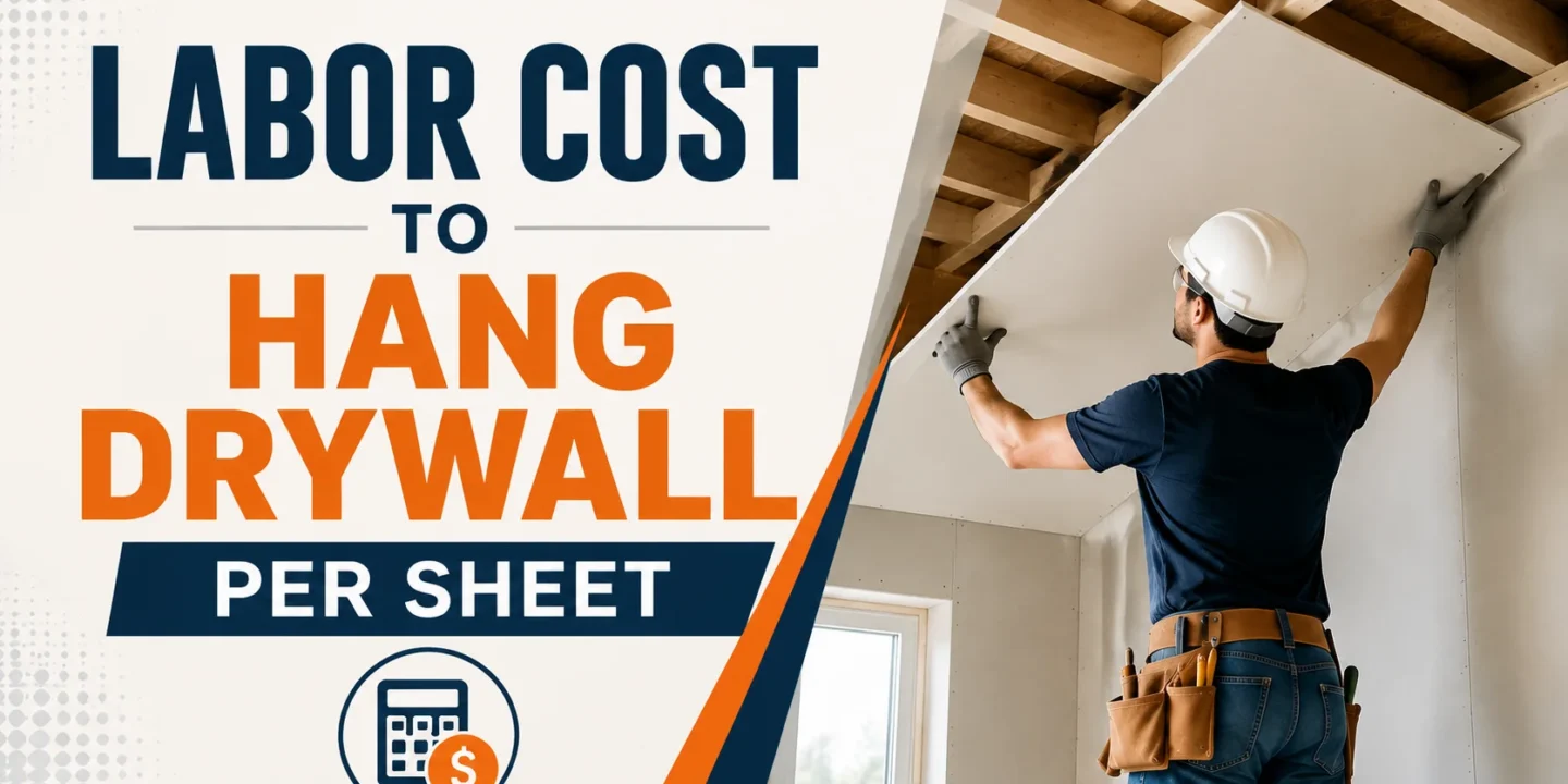 Comparison chart showing drywall installation labor cost per sheet for 4x8, 4x12, and 4x16 sheet sizes with square footage pricing reference of 1.75 dollars per square foot